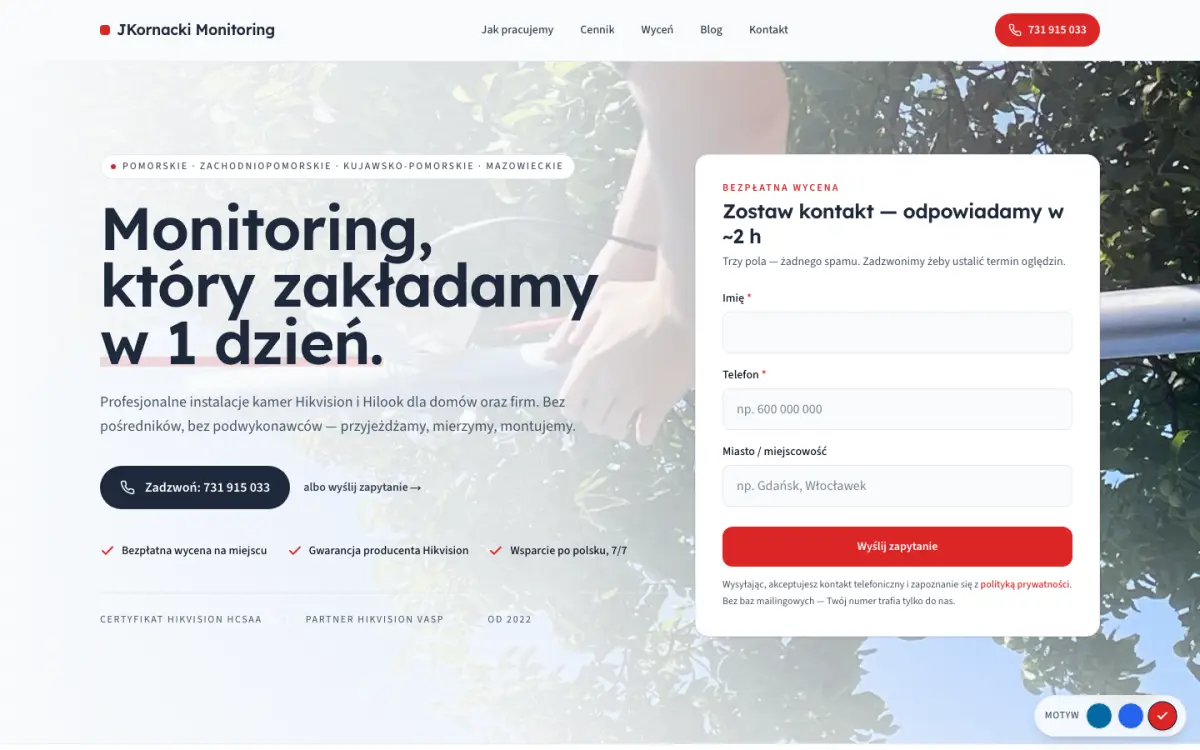Strona JKornacki Monitoring z kampanią Google Ads