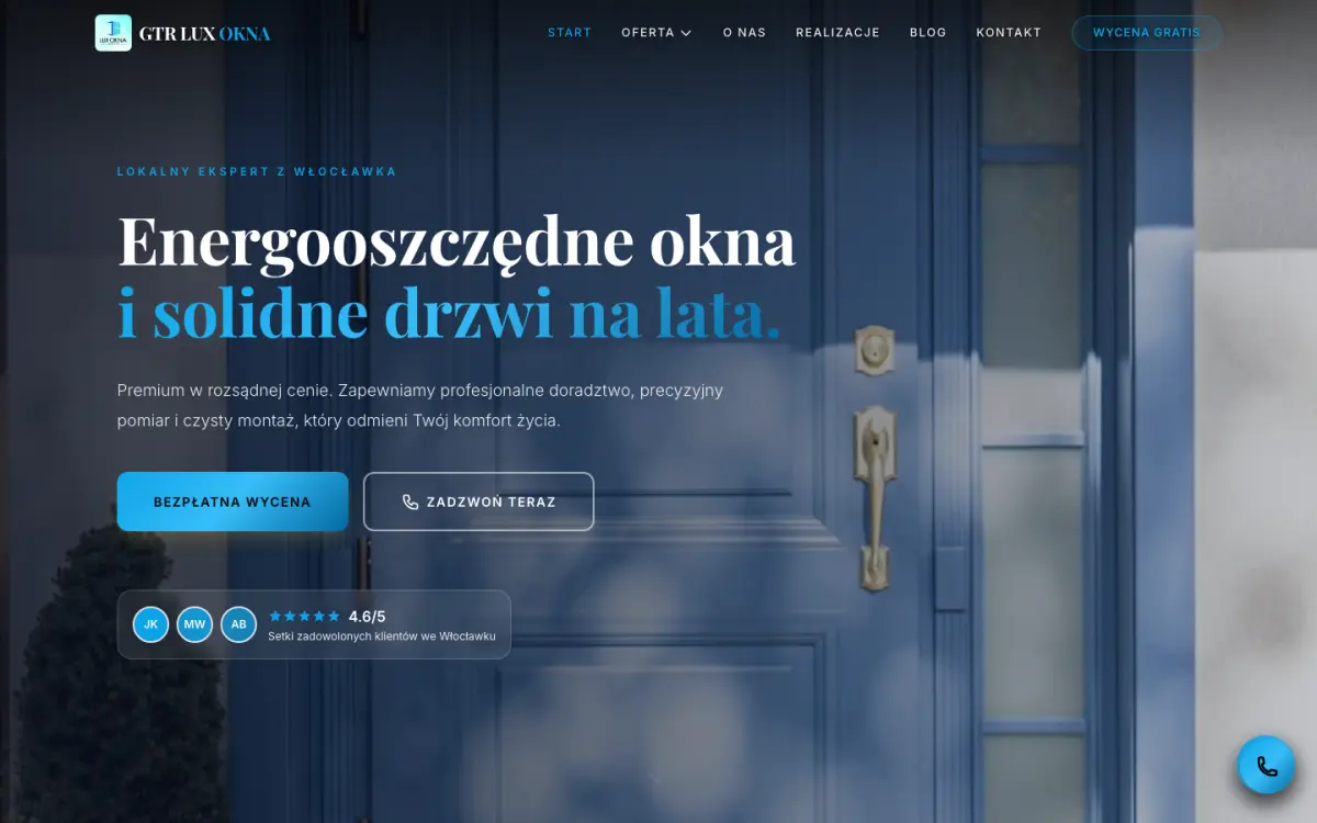 Strona firmy okiennej GTR Lux Okna z Włocławka